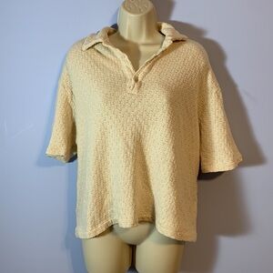 Zara Cream Knit polo Sweater short sleeve boxy fit size medium cabana
